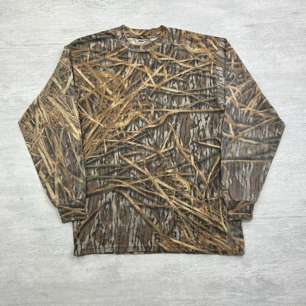 Vintage Jerzees Outdoors Camo Shirt Adult Medium Grass Camouflage Long Sleeve‎